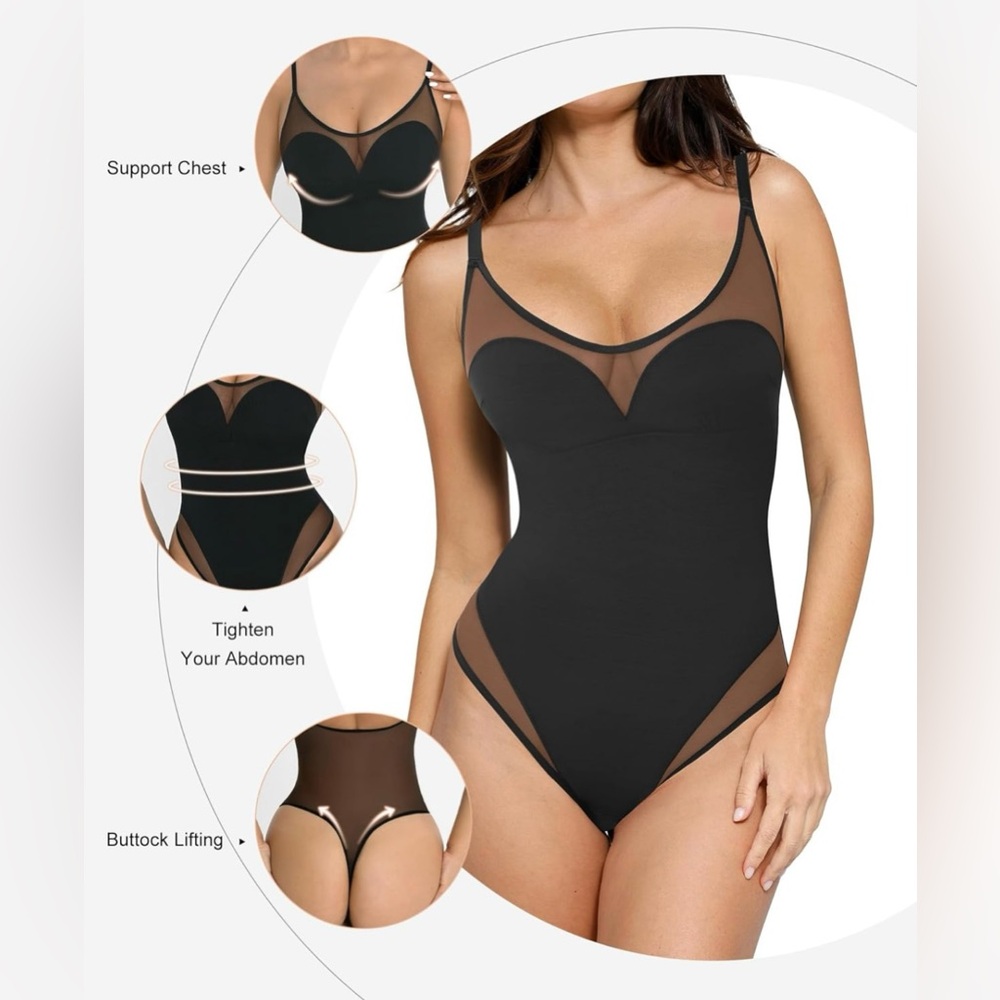 NWT Popilush Shapewear Bodysuit Tummy Control Mesh Bodysuits with Built in Bra - Picture 2 of 8